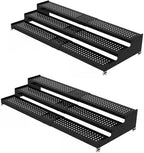 Expandable 3-Tier Metal Spice Rack, Heavy Duty Kitchen Step Shelf Organizer for Cabinet, Pantry & Countertop, Non-Slip Storage for Spices, Perfumes & Collectible Figures(BLACK,2PACK) by Sylrceo