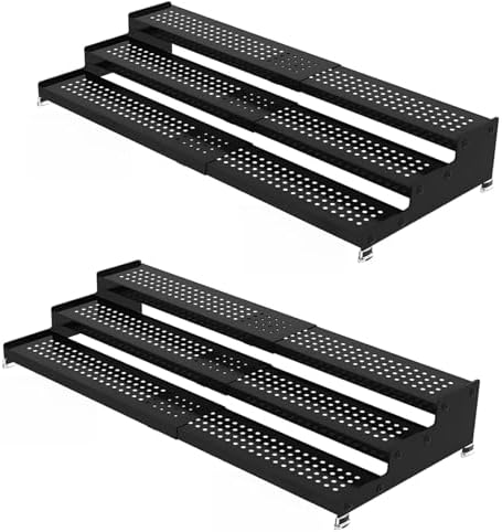 Expandable 3-Tier Metal Spice Rack, Heavy Duty Kitchen Step Shelf Organizer for Cabinet, Pantry & Countertop, Non-Slip Storage for Spices, Perfumes & Collectible Figures(BLACK,2PACK) by Sylrceo