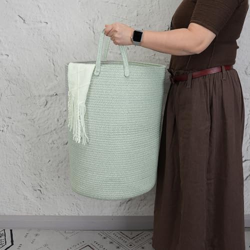 XUANGUO Cotton Rope Laundry Basket Hamper for Clothes,Large green - Image 3