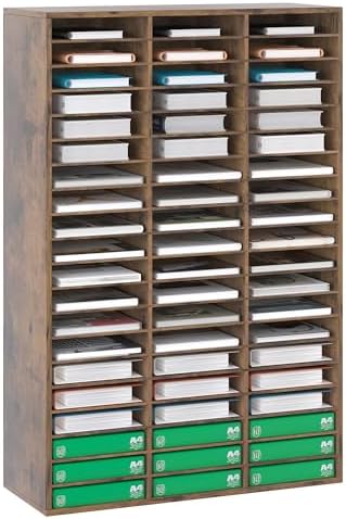 EasyPAG 60 Compartments Wooden Literature Organizer with Adjustable Shelves, 30000 Sheets Capacity Paper Organizer, Classroom Mailbox and Mail Sorter for Teachers and Office, Archaize by EasyPAG