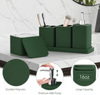 Dark Green Bathroom Accessories Set 5 Pieces, Resin Toothbrush Holders Set Complete with Soap Dispenser, Toothbrush Holder, Vanity Tray, Bathroom Tumbler and Qtip Holder for Small Spaces - Image 4
