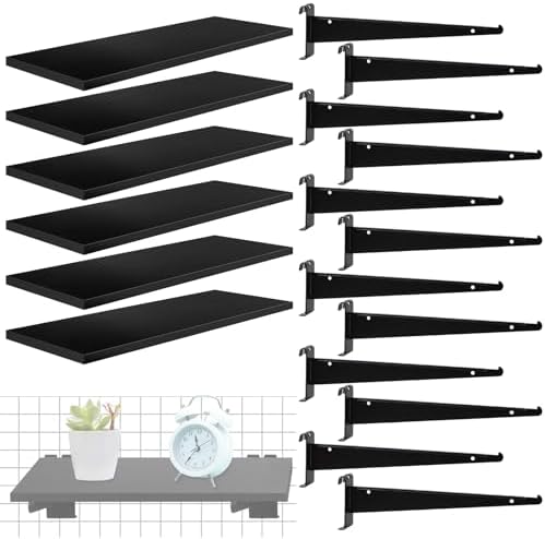 6 Pack 16"x 8" Wooden Gridwall Shelves with Metal Brackets by ALFFUN