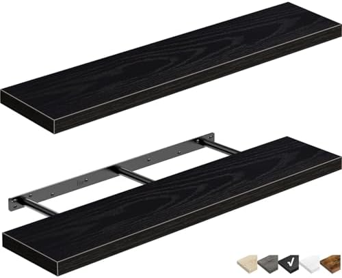 QEEIG Long Floating Shelves for Wall (Black, Set of 2, 35.4") by QEEIG