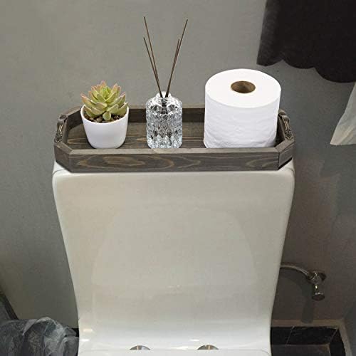 MyGift Rustic Gray Wood Vanity Tray, Toilet Tank Organizer with Handles - Image 3
