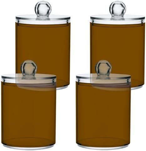 4 Pack Qtip Holder Dispenser with Lids,Brown Storage Containers,Bathroom Canisters Organizer for Cotton Ball,Cotton Swab,Cotton Round Pads,Floss 21214712 by Unknown