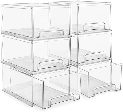 Sorbus Clear Stackable Storage Drawers with Pull-Out Bins (Large, 6 Pack) by Sorbus