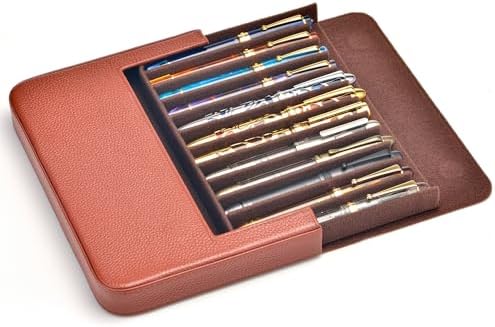 Lanxivi 12 Fountain Pen Case Genuine Coffee Leather Organizer, Portable Pen Bag Pouch Drawer Style - Image 4