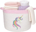 Unicorn Baby Storage Basket, Woven Cotton Rope Nursery Bin, 15x11 in by KeminaBlankets