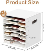 2PCS 7 Tiers 12" x 12" Scrapbook Paper Storage, Cardstock File Organizer with Adjustable Shelves, Construction Paper Organizer, Desktop File for Home Office School Classroom, White Wood Material - Image 2