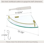 KES Glass Corner Shelf with Hooks 18/8 Stainless Steel, Tempered Glass Bathroom Corner Shelf with Rail, Shower Glass Shelf 2 Pack Wall Mounted, Brushed Gold, BGS2101A-BZ-P2 - Image 2