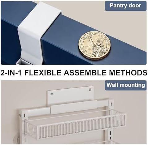 Over the Door Pantry Organizer 6 Tiers Hanging or Wall Mounted Spice Rack with Adjustable Basket,Heavy Duty Metal Seasoning Organizer Shelf for Kitchen Pantry and Bathroom - Image 6
