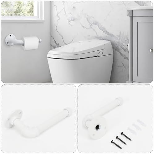 4-Pieces Industrial Pipe Bathroom Towel Ring Kit DIY Wall Mount Accessories Kit Includes Robe Hook Towel Bar and Towel Ring (24 inch White) - Image 5