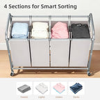 STORAGE MANIAC 4 Section Laundry Sorter, Laundry Hamper with Wheels, Gray - Image 2