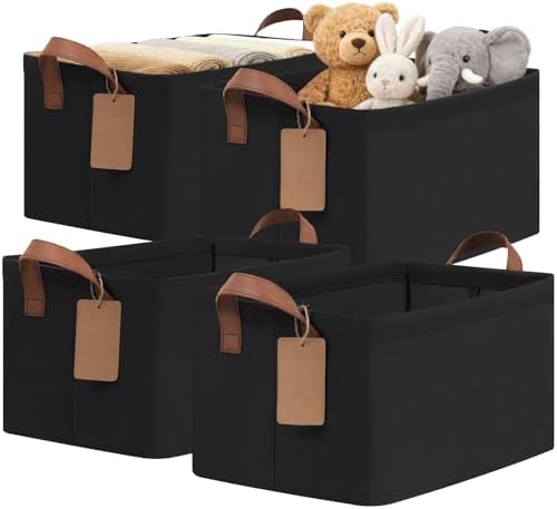 CHICVITA 4 Pack Fabric Storage Bins for Shelves, Metal Frame, 20L Black by CHICVITA