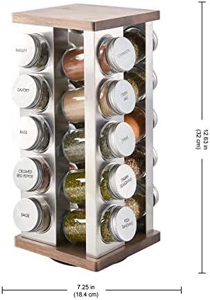 Kamenstein 20 Jar Vintage Revolving Countertop Spice Rack Organizer with Spices Included, FREE Spice Refills for 5 Years, Wood and Stainless Steel with Metal Caps - Image 3