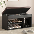 Apicizon Entryway Bench with Shoe Storage, Black, 2-Tier Shoe Rack, Padded Cushion, Wooden Frame by APICIZON