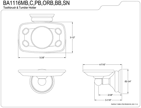 Kingston BA1116BB Toothbrush and Tumbler Holder, Brushed Brass - Image 2