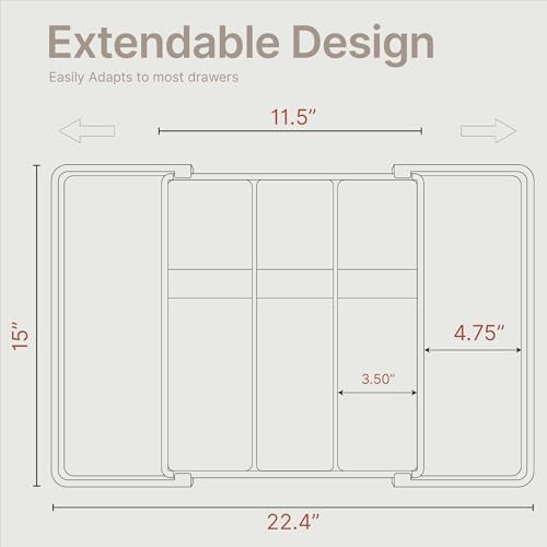 Black Expandable Utensil Drawer Organizer 2 Pack, Adjustable 13” to 22.4”, 5 Compartment Silverware Organizer for Kitchen Utensils, Spatulas, Cutlery, and Tools, Easy to Clean, Durable, and BPA-Free - Image 3