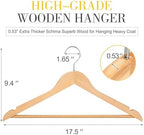 TOPIA Premium Wooden Hangers with Extra Thick Hook and Non Slip Pants Bar, Luxury Suit Hangers for Closet with Notches for Shirts - 16 Pack - CT01N - Image 3