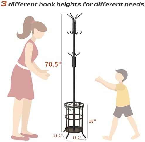 GHWIE Freestanding Coat Rack Stand with Umbrella Holder and Hat Hanger Organizer Rack - Image 5