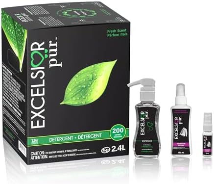 Excelsior Pür Concentrated HE Laundry Detergent, Fresh Scent, 2.4L Eco Dispenser, 200 Loads, Includes 120mL Stain Remover, Works in All Washers by EXCELSIORBecauseYouLoveIt