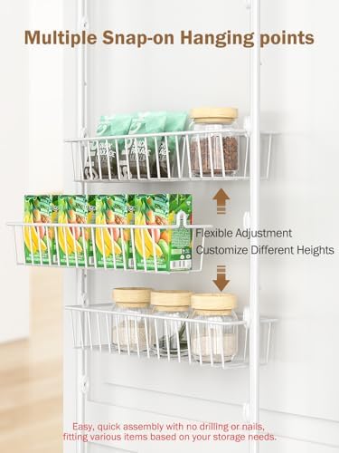 Delamu Over The Door Pantry Organizer, 8-Tier Pantry Door Organizers and Storage with Adjustable Basket, Metal Hanging Spice Rack, Seasoning Organizer, Door Organizer for Home Kitchen Bathroom, White - Image 4