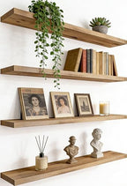 24 Inch Rustic Wood Floating Shelves Farmhouse Wooden Wall Shelves for Bathroom Bedroom Living Room Kitchen Office Set of 4 Light Brown by HXSWY