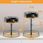 2 Tier Lazy Susan with Adjustable Height and Metal Divider Design, Black - Image 3