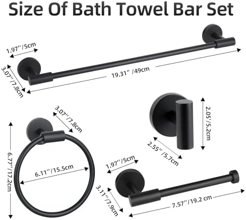 Matte Black Bathroom Hardware Accessories Towel Bar Set 5 Pieces - Image 2
