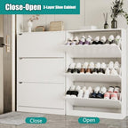 Xixini Shoe Storage Cabinet for Entryway with 3 Flip Drawers, Sturdy Wood Hidden Shoe Storage, Freestanding Narrow Slim Shoe Organizer for Front Door Entrance, Living Room, Hallway, Bedroom, White - Image 3