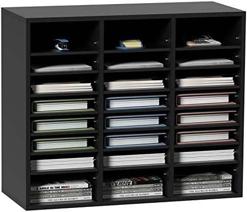 VEVOR Literature Organizers, 24 Compartments Office Mailbox with Adjustable Shelves, Wood Literature Sorter 29x12x24.4 inches for Office, Home, Classroom, Mailrooms Organization, EPA Certified Black by VEVOR