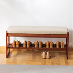 latifolia Solid Wood Bench, Entryway Shoe Bench with Cushion, 2 Tier Shoe Storage Organizer for Hallway, Living Room(Grey,39.70''L) - Image 7