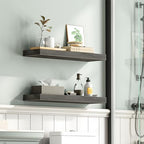 HOOBRO Floating Shelves for Wall, Wall Mounted Shelf Set of 2, 23.6" Hanging Shelf with Invisible Brackets, for Wall Decor Storage in Bathroom Bedroom Kitchen Livingroom Office, Charcoal Gray BC60BJ01 - Image 6