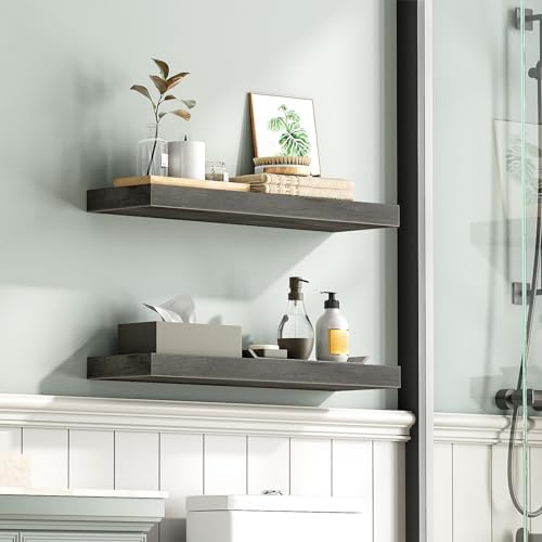 HOOBRO Floating Shelves for Wall, Wall Mounted Shelf Set of 2, 23.6" Hanging Shelf with Invisible Brackets, for Wall Decor Storage in Bathroom Bedroom Kitchen Livingroom Office, Charcoal Gray BC60BJ01 - Image 6