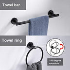 6 Pieces Matte Black Bathroom Hardware Accessories Set Hand Towel Ring 16&23.6 inch Round Towel Bar Silver Toilet Paper Holder Towel Hooks 2 Pieces SUS 304 Stainless Steel,Heavy Duty,Wall Mounted - Image 5