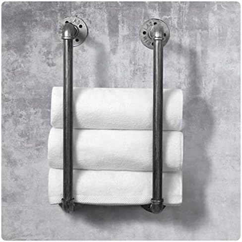 HouseAid Industrial Pipe Towel Rack, Farmhouse Bathroom Towel Storage Holder, Vintage Style Towel Organization, Wall Mounted, Antique Silver - Image 3