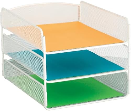 Safco Onyx Desk Organizer, 3 Trays, Office and Classroom Mailbox, Paper and Mail Sorter, Steel Mesh, White by SafcoProducts