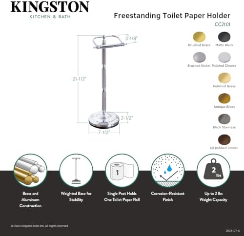 Kingston Brass CC2107 Georgian Freestanding Toilet Paper Holder, Brushed Brass 21.5 x 8.38 x 7.5 - Image 3