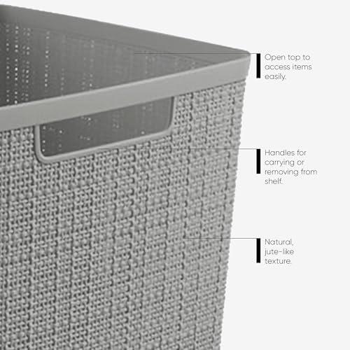 Curver Set of 8 Slim 6.8L Jute Decorative Plastic Organization and Storage Baskets - Perfect Bins for Home Office, Closet Shelves, Kitchen Pantry and All Bedroom Essentials, Grey - Image 4