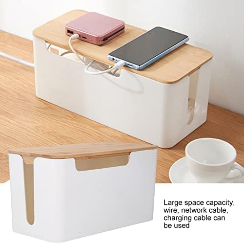 Cable Management Box Small Cord Hider Box with Wooden Lid for Tv Wires Routers Computers Cables Home and Office - Image 4