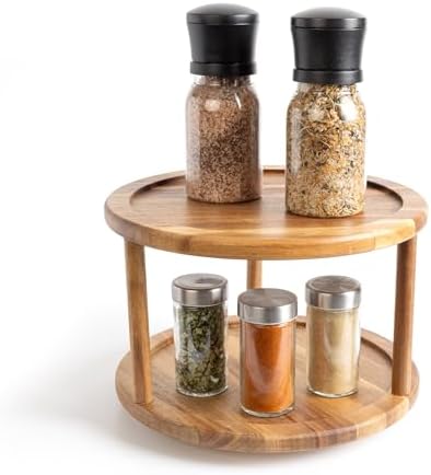 Smart Design 2-Tier Acacia Turntable Lazy Susan - Image 2