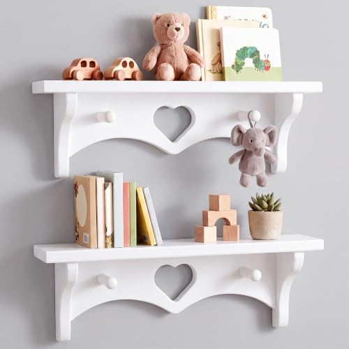 Novabright 2 Pcs Wooden Heart Shelf 16" Vintage Wall Shelf, White by Unknown