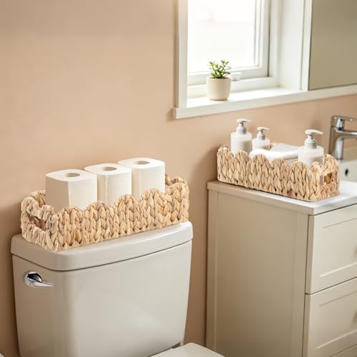 Scalloped Bathroom Basket Organizer, Toilet Paper Basket with Handles - Image 2