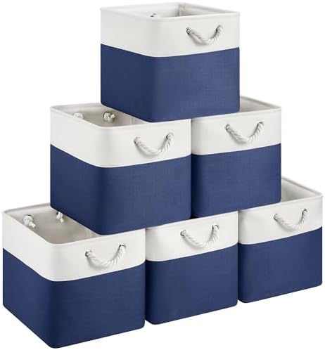 13x15x13 Inch Large Storage Bins with Cotton Rope Handles 6-Pack by HUZNXVY