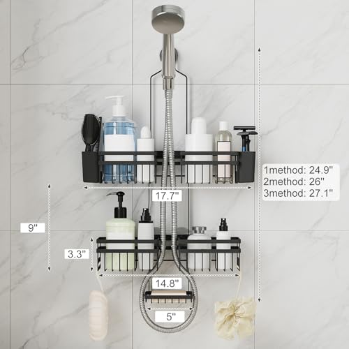 Shower Caddy Hanging for Bathroom Organizers and Storage - 3-Tier Adjustable Anti-Swing Shower Organizer Hanging with Heavy-Duty Suction Cups, Damage-Free Rustproof (Black) - Image 7