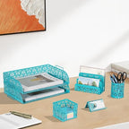 EasyPAG Desk Organizers and Accessories 5 Pieces Office Supplies Set - 2 Tier Paper Tray, Pencil Organizer for Desk, Mail Sorter Countertop, Business Card Holder and Sticky Note Holder, Dark Teal - Image 6