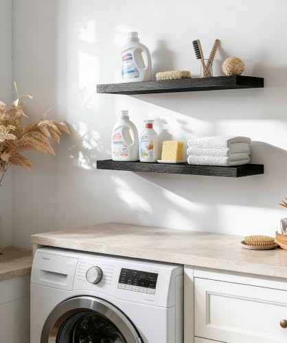 17 Inch Rustic Wood Floating Shelves Farmhouse Wooden Wall Shelves for Bathroom Bedroom Living Room Kitchen Office Set of 6 Black - Image 7