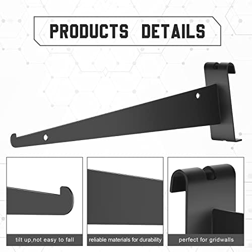 Blulu 20 Pcs 12" Gridwall Knife Shelf Bracket with Lip Metal Wire Gridwall Brackets Hooks Grid Wall Panels Hanger Heavy Duty Shelf Grid Wall Accessories for Home Business Boutique Display (Black) - Image 4