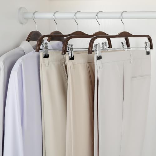 TOPIA HANGER Wooden Pants Hangers, Slim Natural Wood Skirt Hangers with Anti-Rust Hook and Adjustable Metal Clips, Perfect for Skirts, Pants, Slacks-20 Pack-CT17A20 - Image 4
