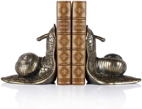 Snail Bookends, Vintage Bronze Resin Decorative Bookends for Shelves by XIYOUQI